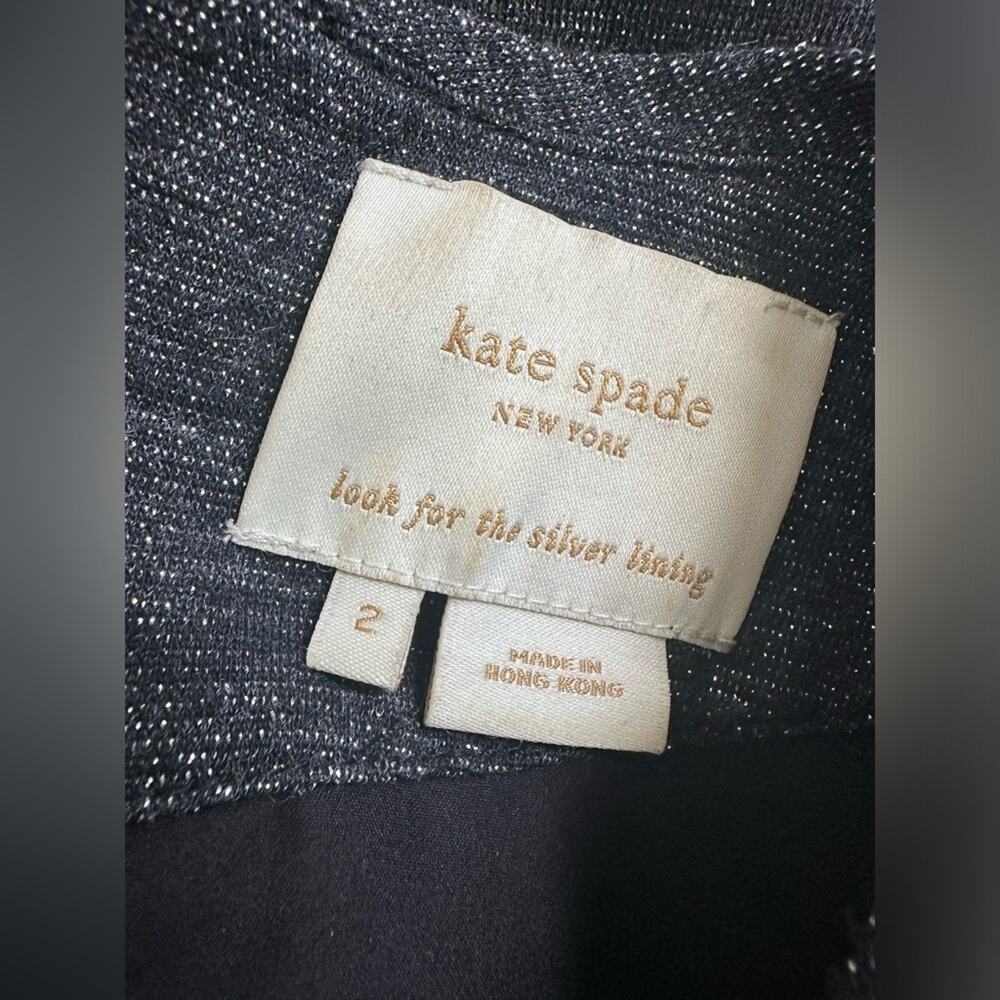 Kate Spade Silver Metallic Bow Wool Blend Fit and Flare Dress Pockets Size 2 - Picture 6 of 7